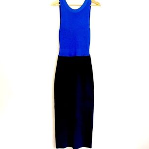 Trouve Blue Colorblock Back Cutout Sleeveless Bodycon Midi Dress